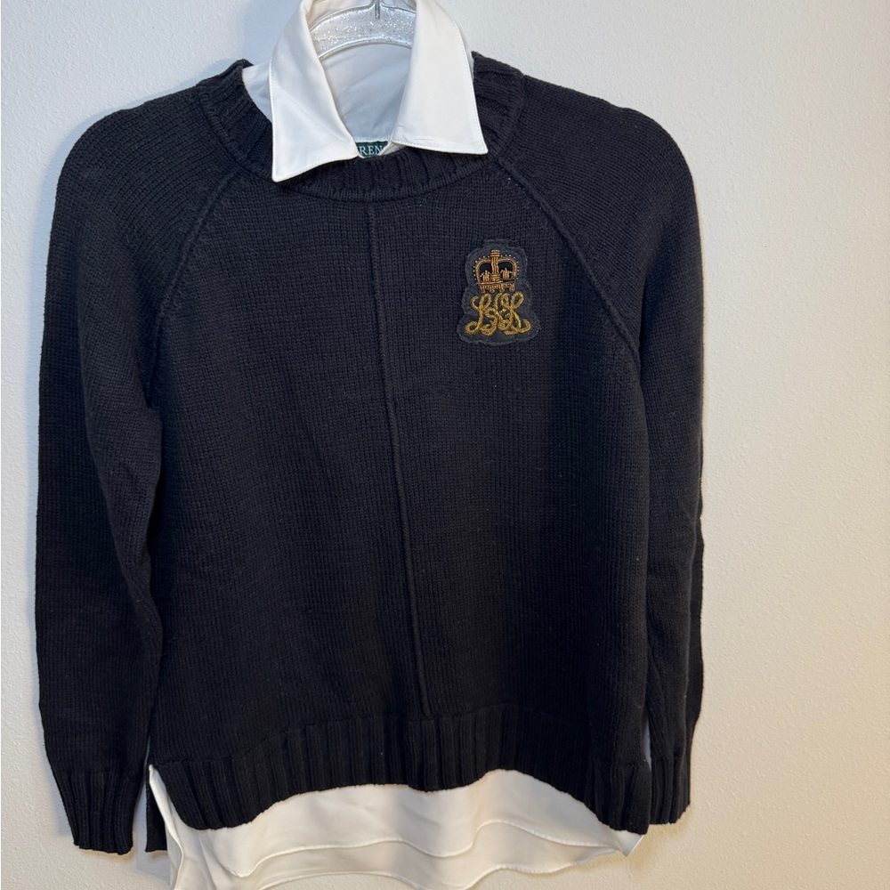 Ralph Lauren Black Sweater with Gold Crest